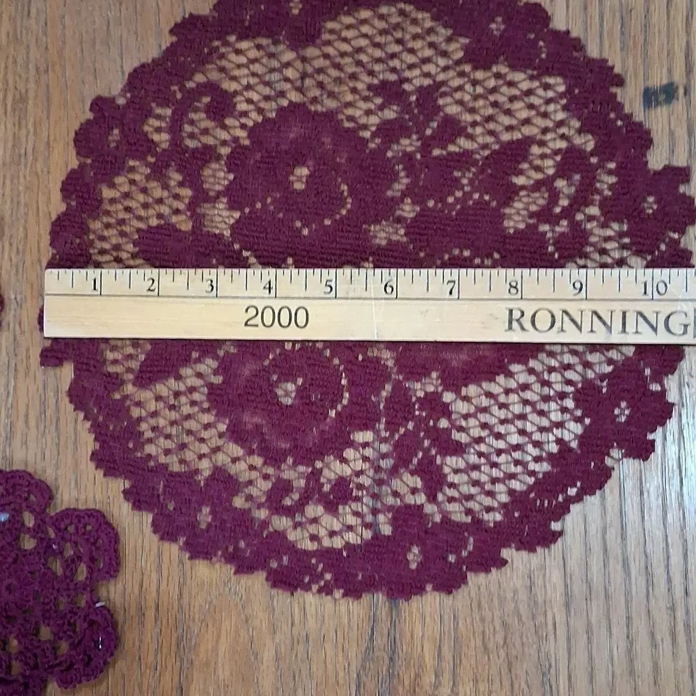 Heritage Lace Center Mat(2) & Crocheted Jewel‎ Tone Doilys(5)